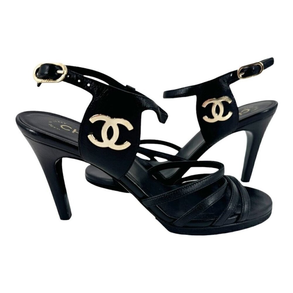 Chanel CC Logo Lambskin Slingback Sandal Heels - Picture 6 of 13